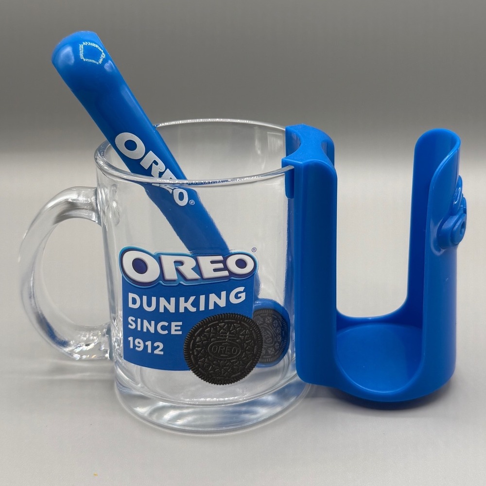 Oreo Dunking Mug with Cookie Holder and Tongs Blue Clear Glass 3 Piece Kit‎